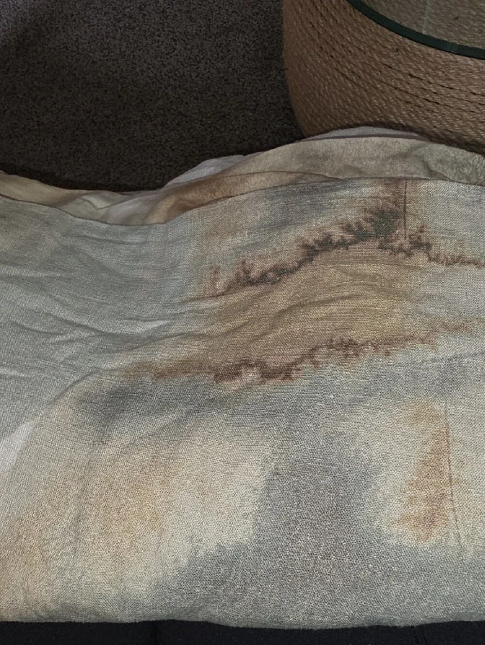 Watercolor Abstract F/Q Duvet Set in Olive& Taupe - Casaluna Heavyweight Linen